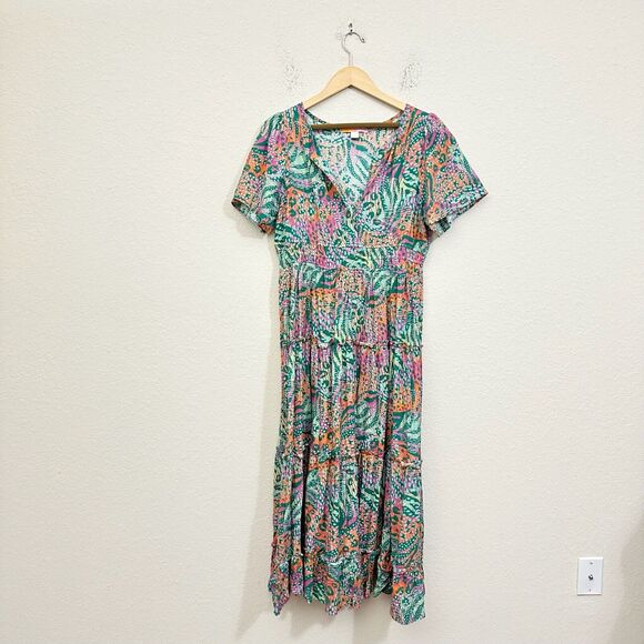 BRITON COURT Willow Maxi Dress Multicolor Tiered Metallic Boho NWOT - Picture 1 of 10